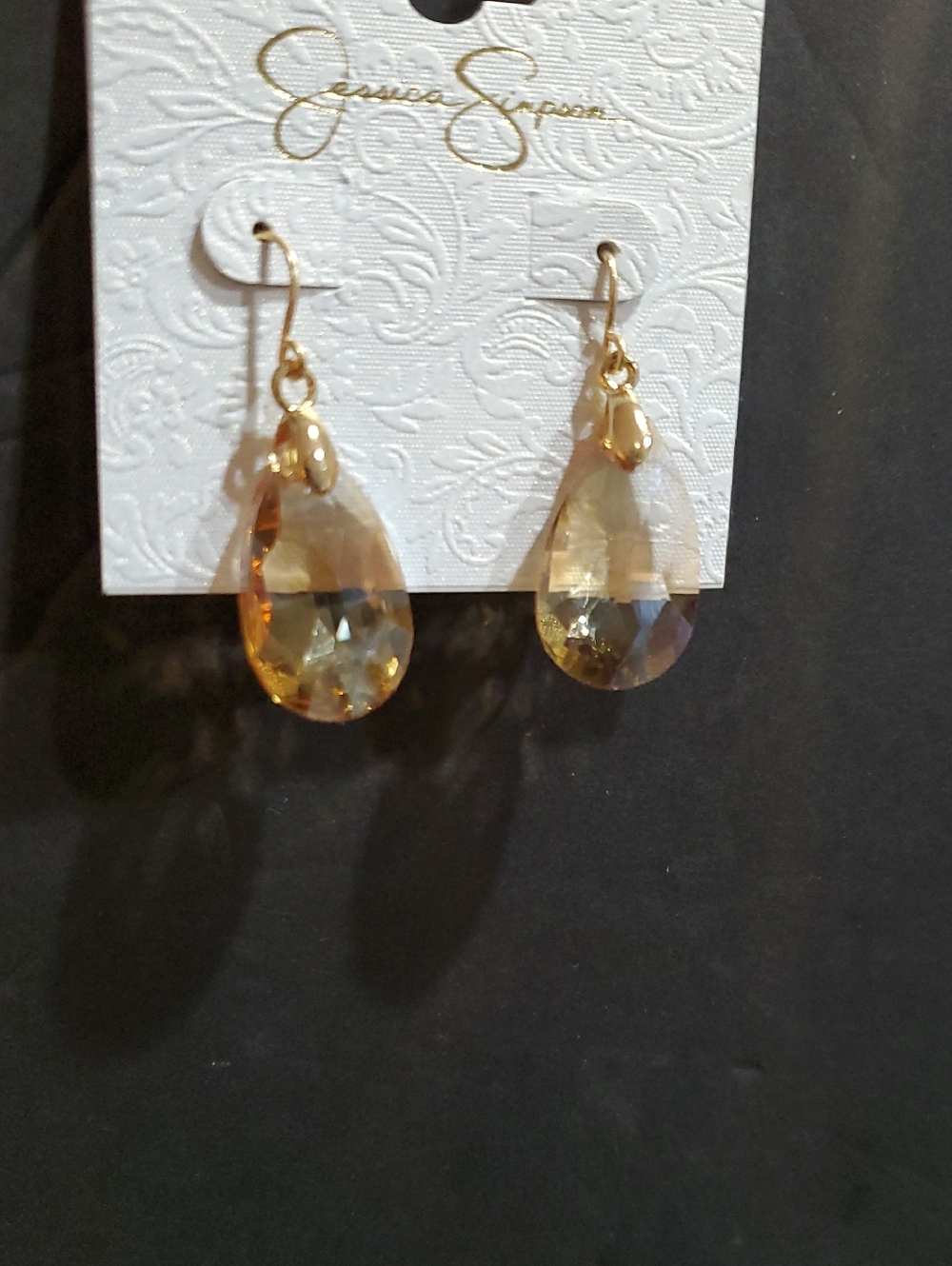 Jessica Simpson amber stone look ombre effect clear teardrop dangle earrings new